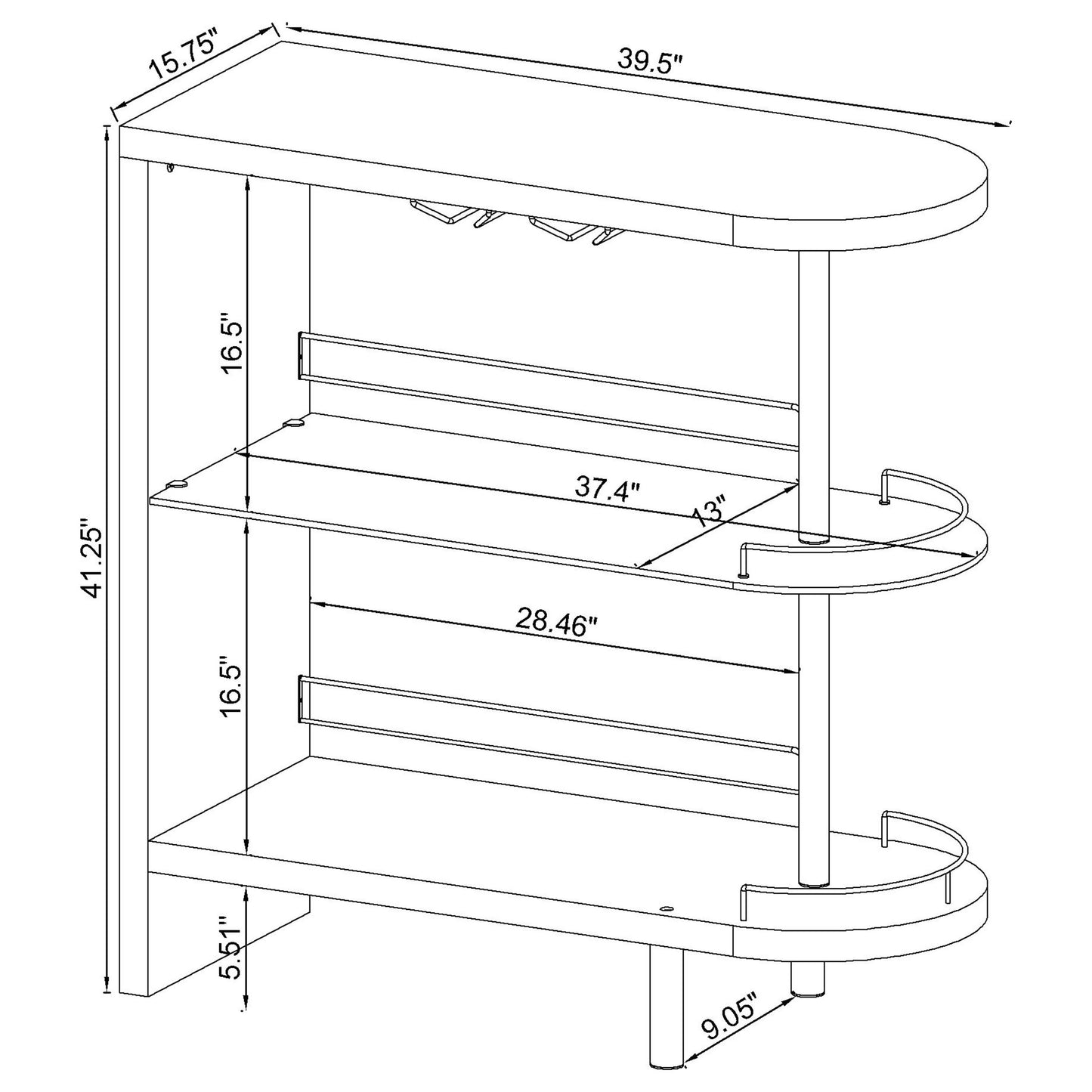 Calder 2-Tier Rectangular Home Bar Table – Grey High Gloss