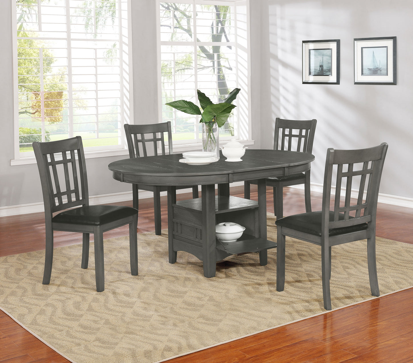 Callen 60” Oval Extension Dining Table in Medium Grey
