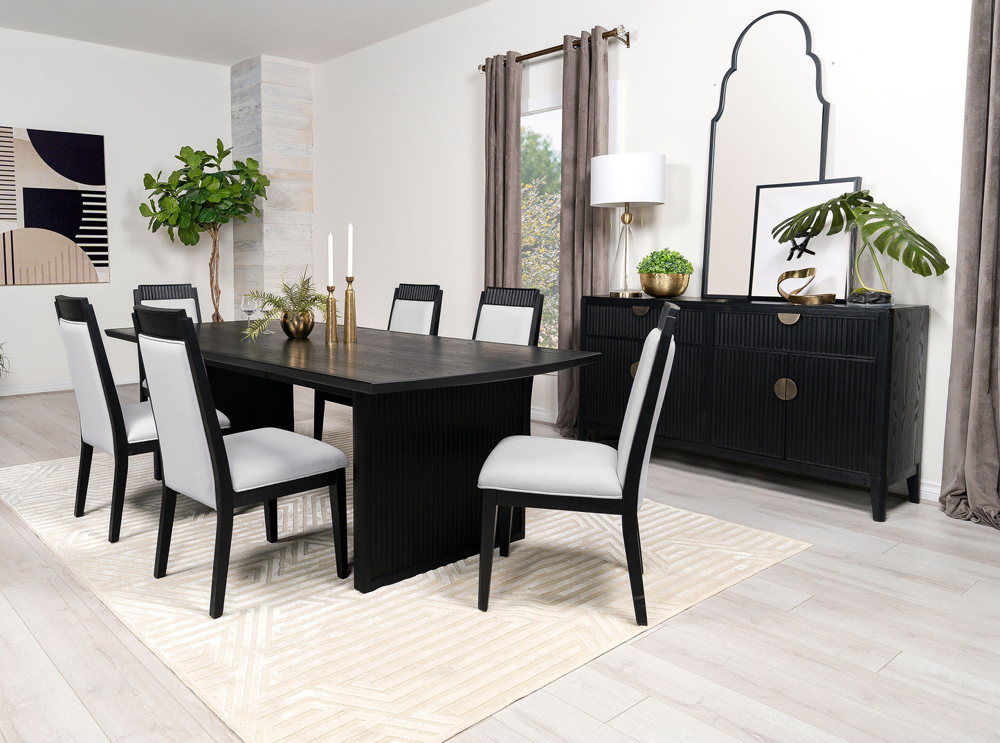 Noirvelle 4-Door Art Deco Sideboard Buffet – Black Textured Finish