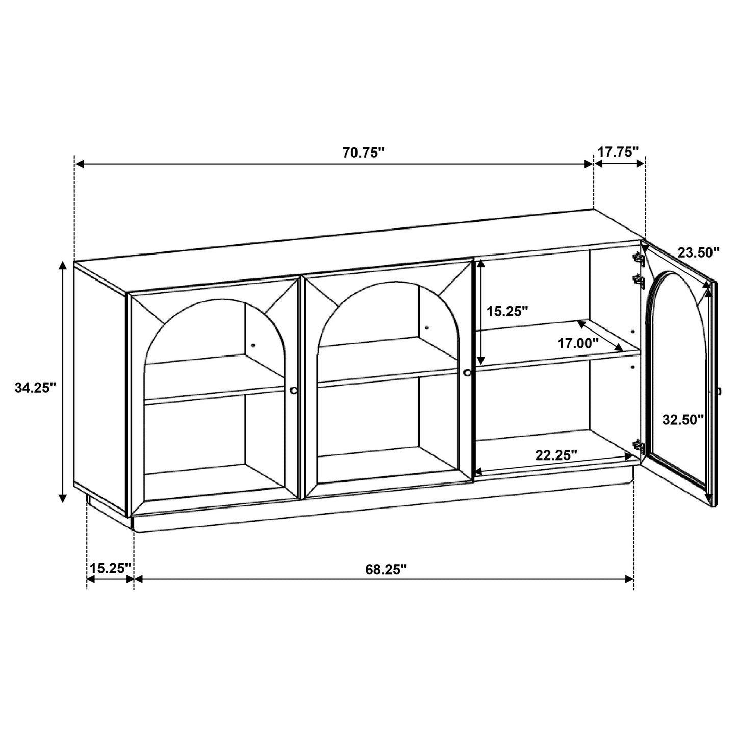 Kingsport 71-Inch Display Sideboard with Glass Panels and Shelves