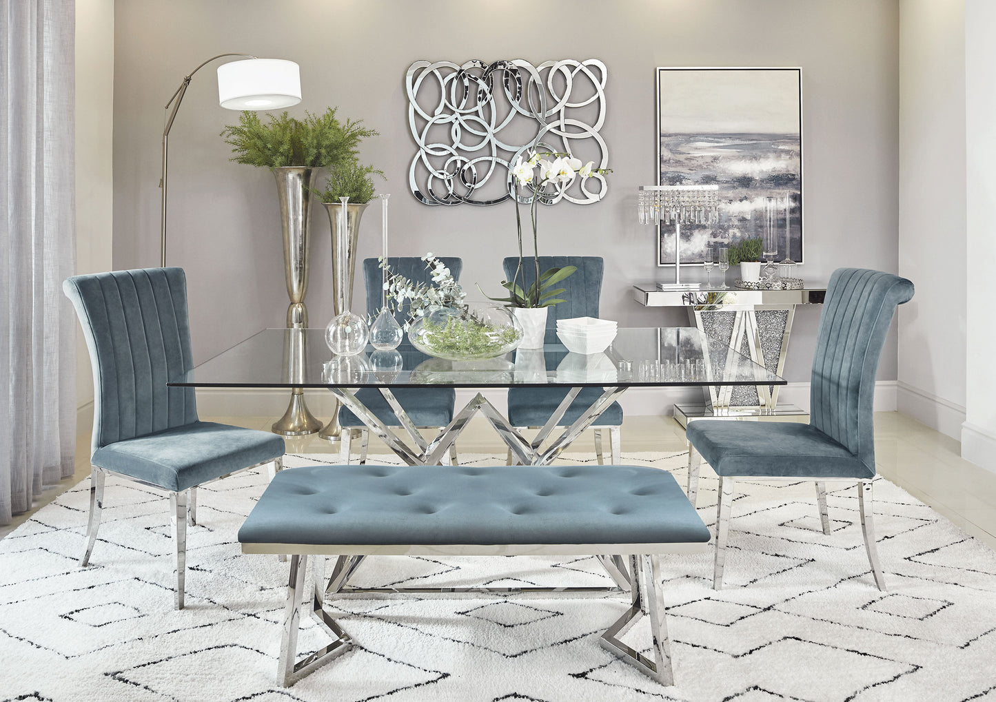 Beaufort Velvet Upholstered Dining Bench – Steel Grey