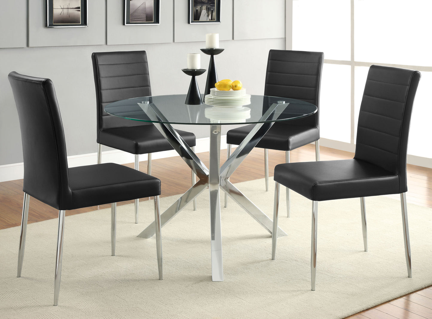 Asteron 41-inch Round Glass Dining Table with Chrome Base