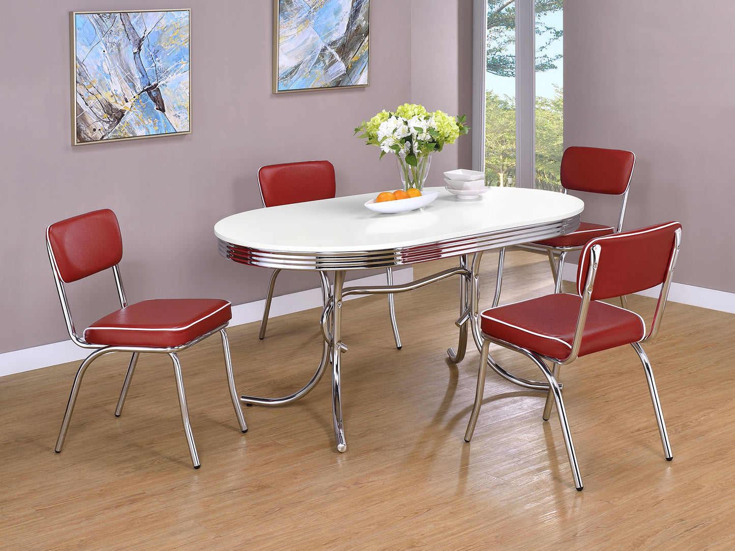 Fenton Retro-Inspired 60" Oval Dining Table – White & Chrome