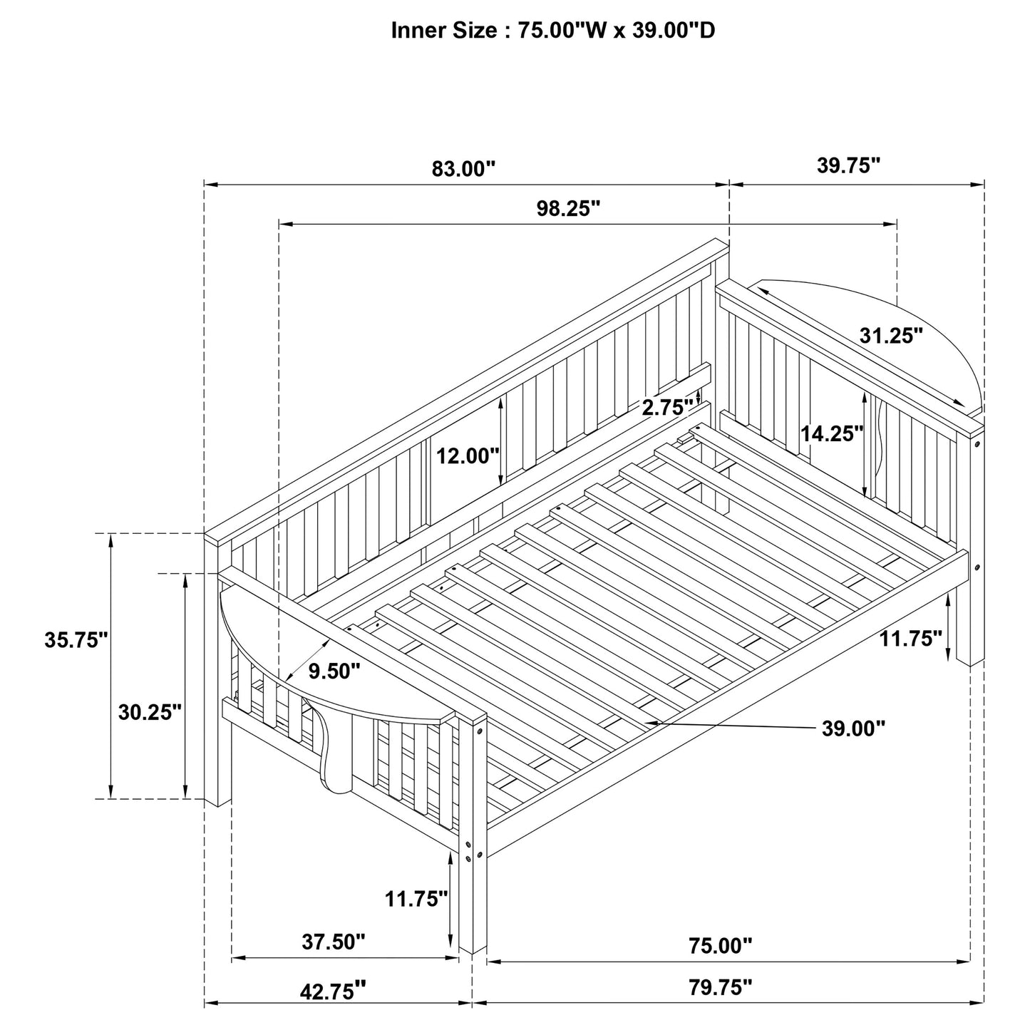Marivelle Wood Twin Daybed with Drop-Down Tables White