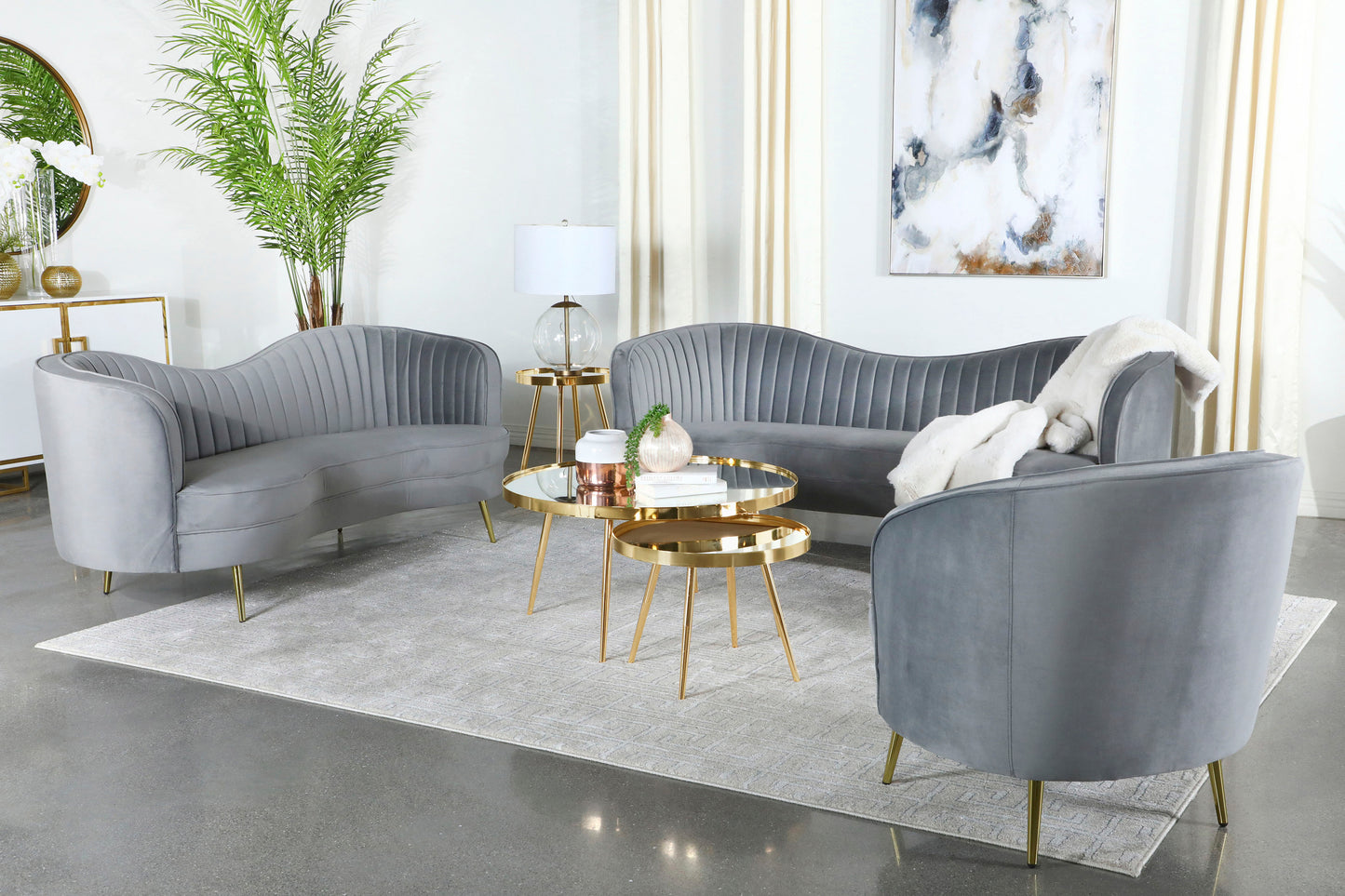 Sophia Plush Channel-Tufted Swivel Chair – Grey