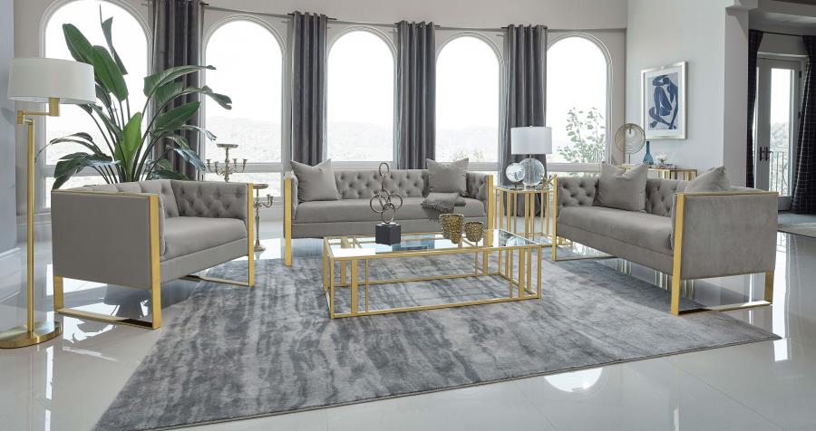 Eastbrook Tufted Velvet Upholstered Sofa in Grey