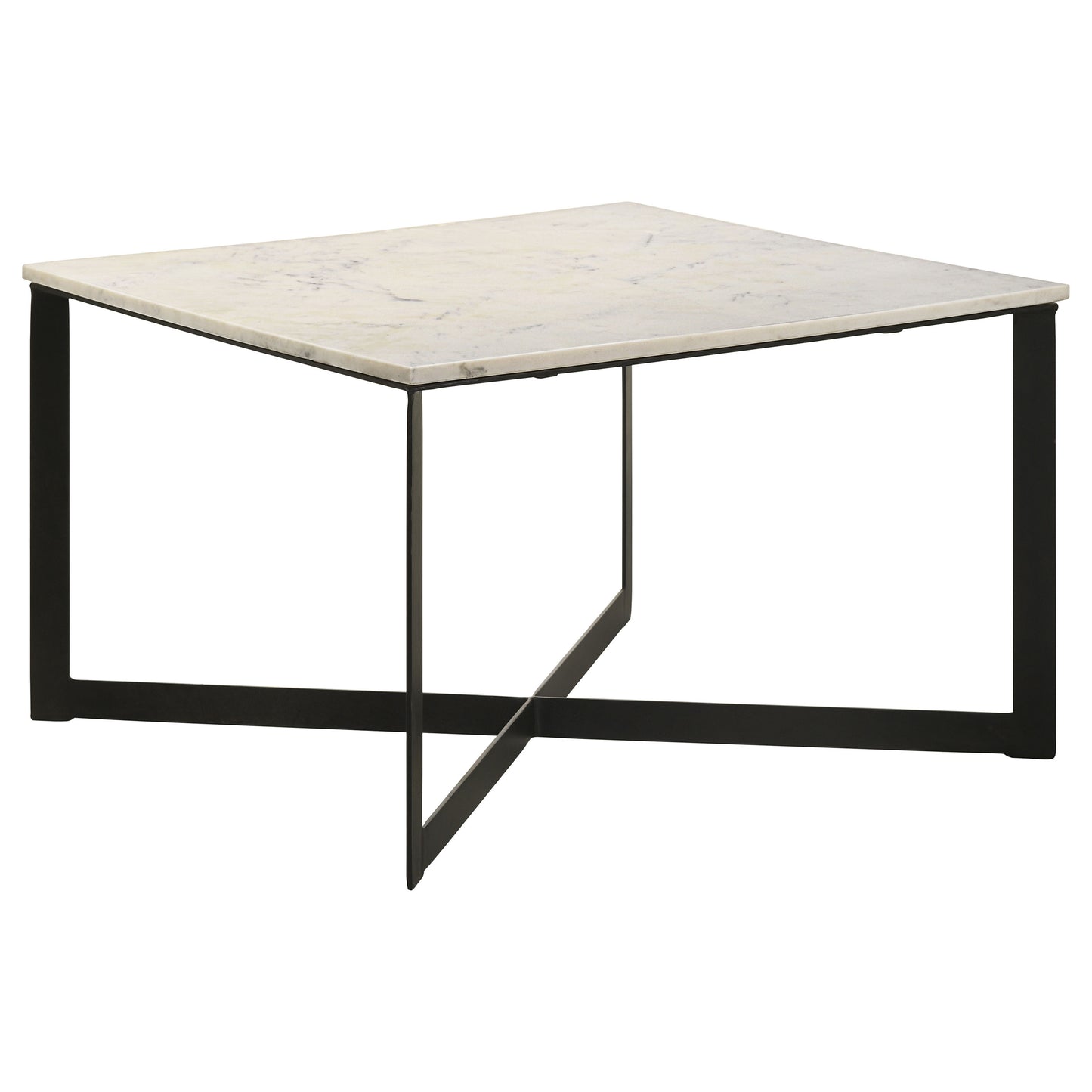 Tobin Modern Square Marble Top Coffee Table – White & Black