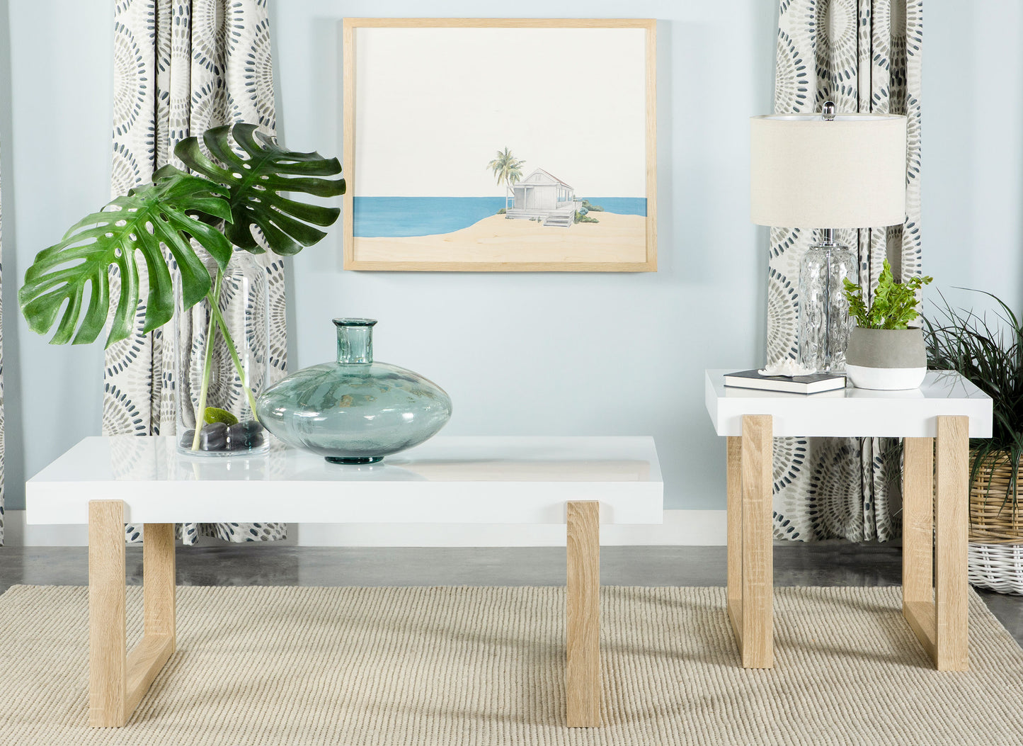 Pala White Gloss & Natural Rectangular Coffee Table