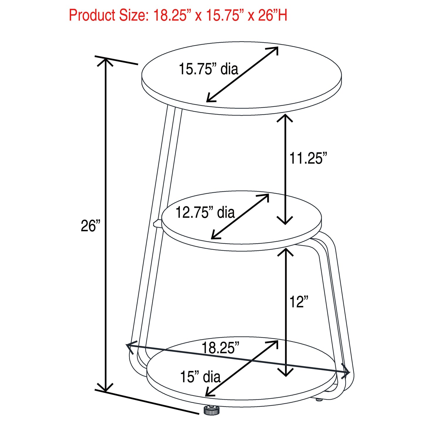 Harmelo Round 3-Tier Accent Side Table White Top with Black Metal Frame