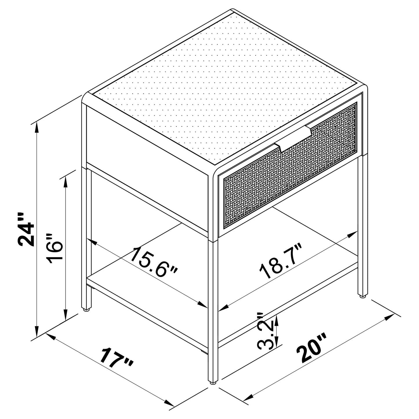 Ravelle 1-Drawer Cane Bedside Table Black with Metal Frame