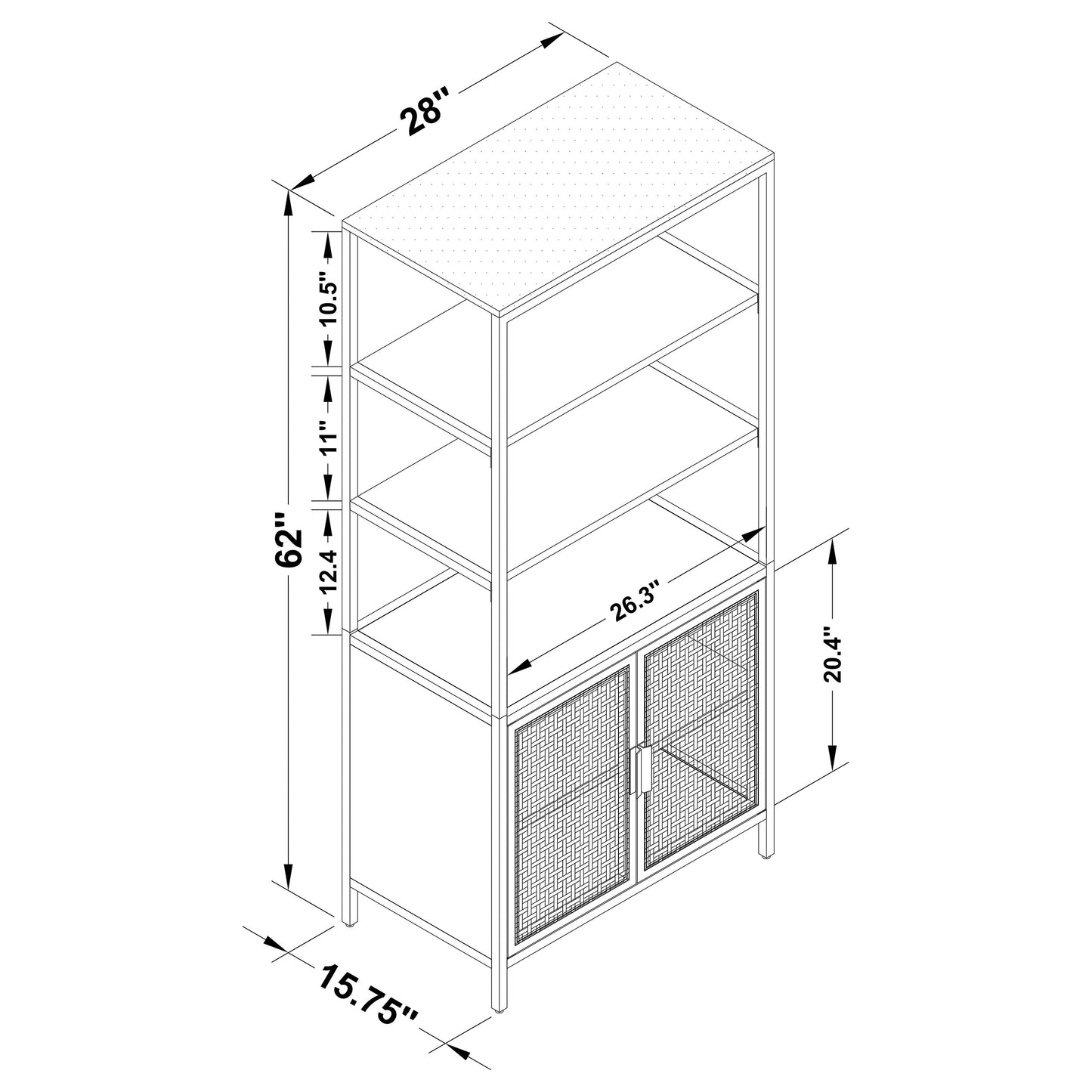 Solvane 3-Shelf Cane Accent Cabinet White with Metal Frame