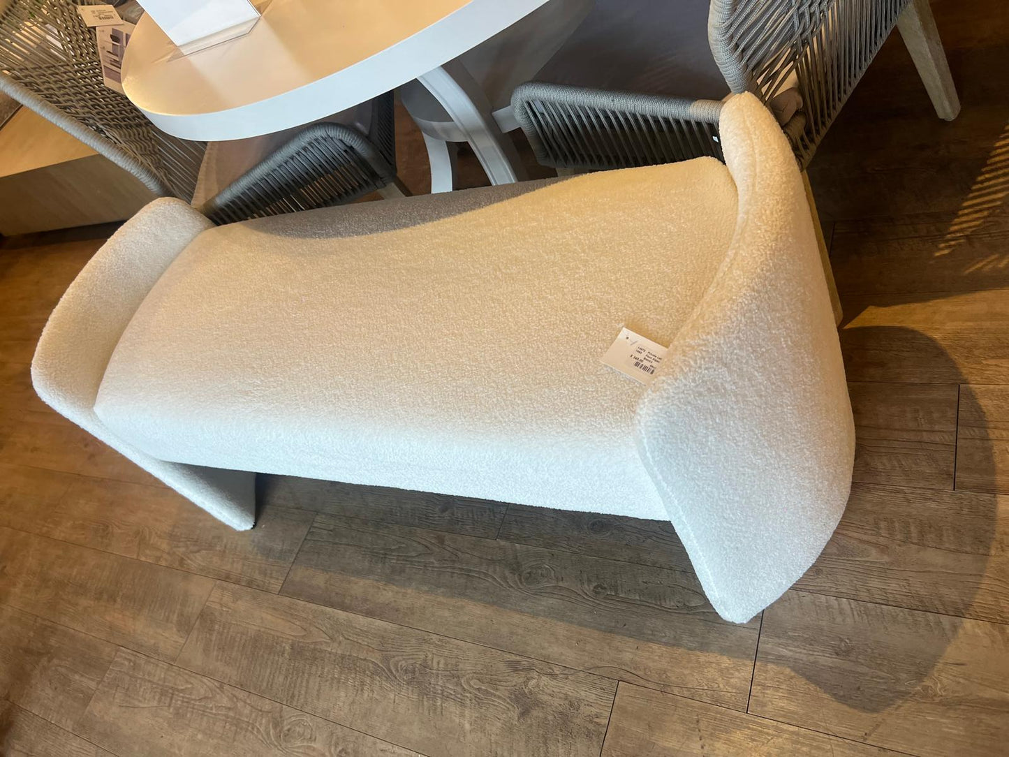 Calix Modern Curved Bench – Ivory Bouclé