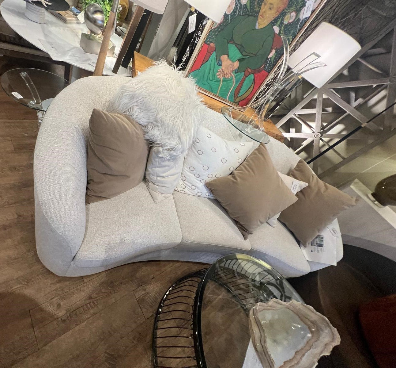 Rainn Sofa in Soft Bouclé Upholstery, Latte Tone