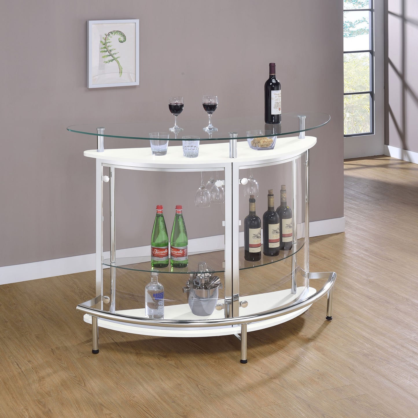 Amarillo Modern Freestanding Wine Cabinet with Glass Top – White Finish