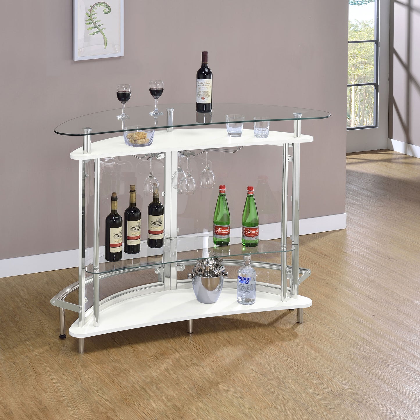Amarillo Modern Freestanding Wine Cabinet with Glass Top – White Finish