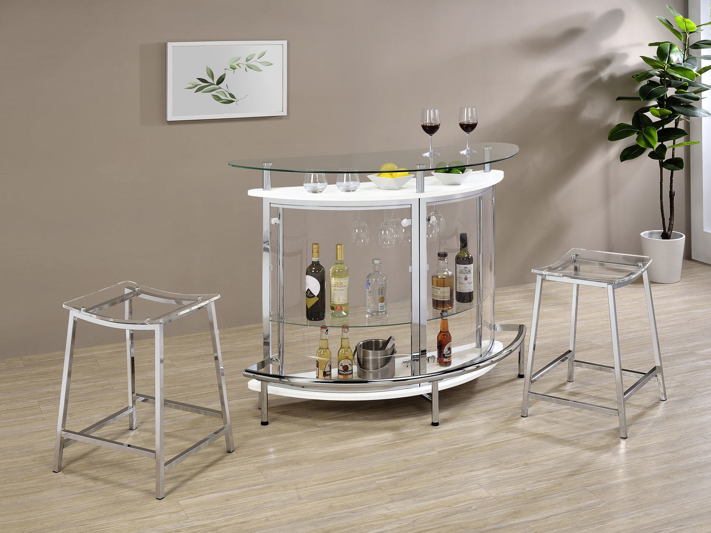 Amarillo Modern Freestanding Wine Cabinet with Glass Top – White Finish