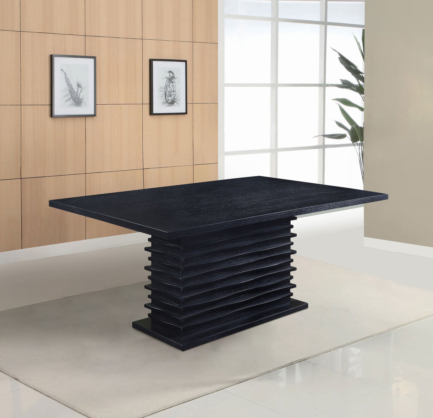 Zaviro 66-inch Black Dining Table with Sculptural Pedestal Base
