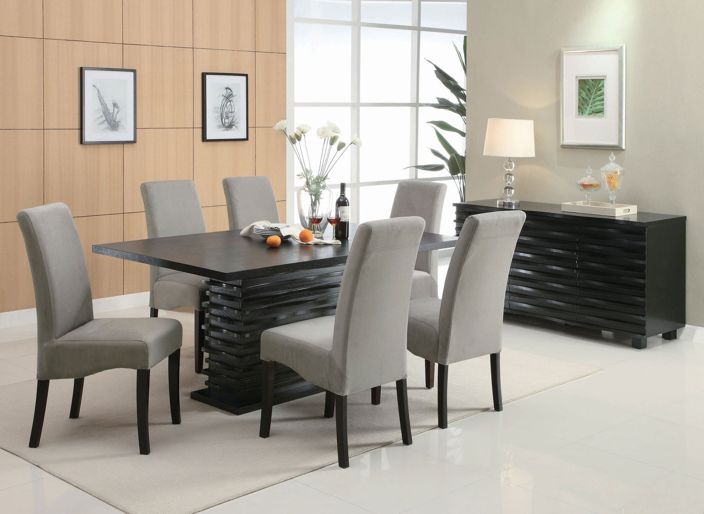Zaviro 66-inch Black Dining Table with Sculptural Pedestal Base