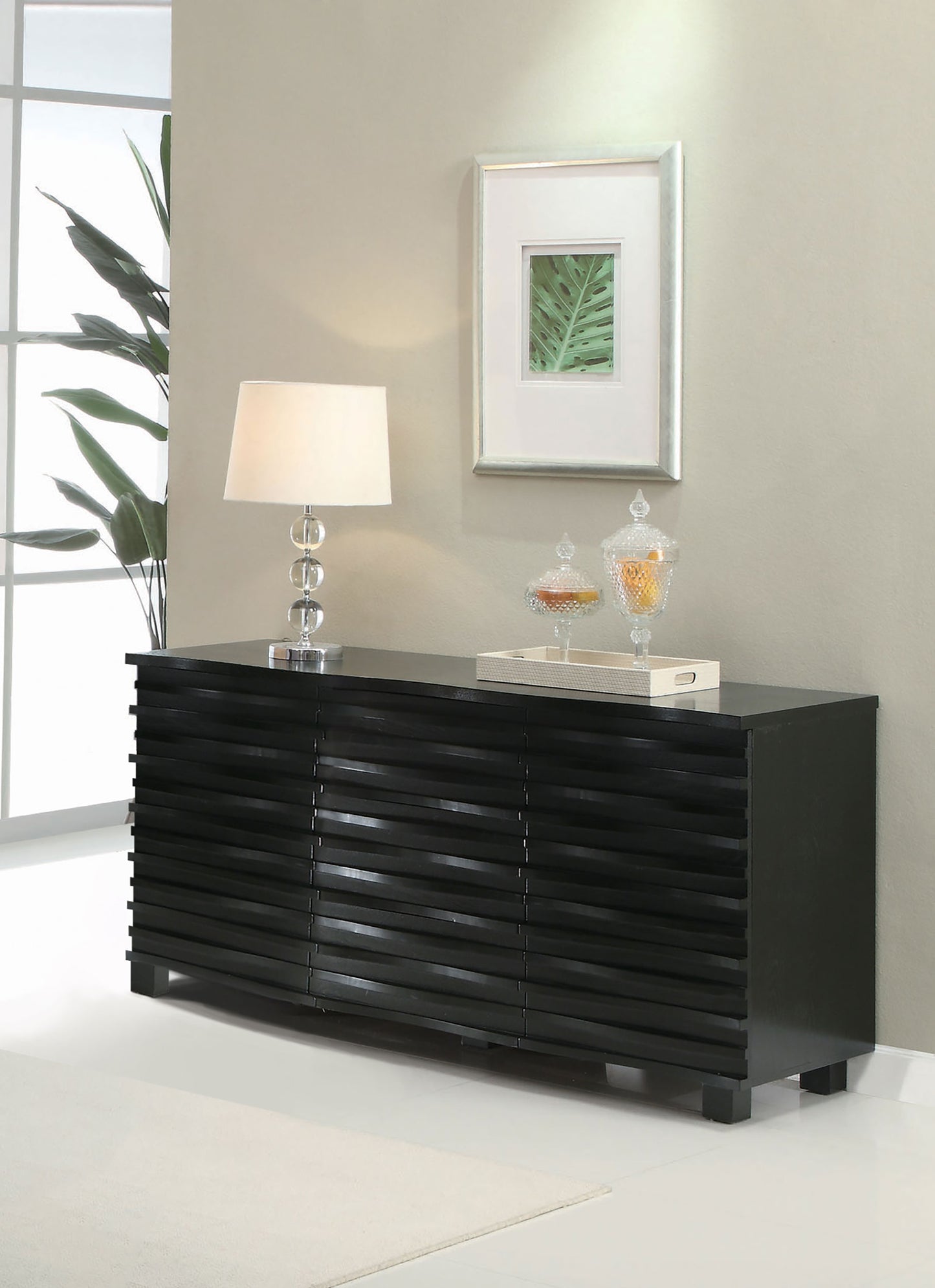 Arden Wave Front 3-Drawer Sideboard Cabinet Black