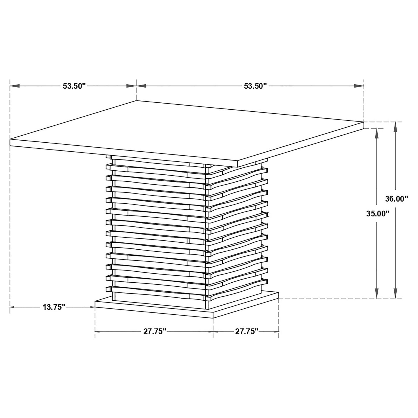 Monvero 54-inch Square Counter Height Dining Table Black with Sculptural Pedestal Base
