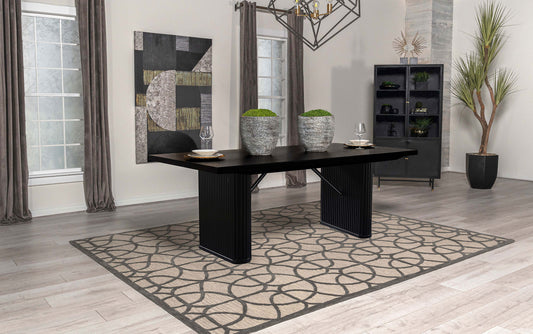Noirva 84-inch Black Wood Dining Table with Fluted Pedestal Base