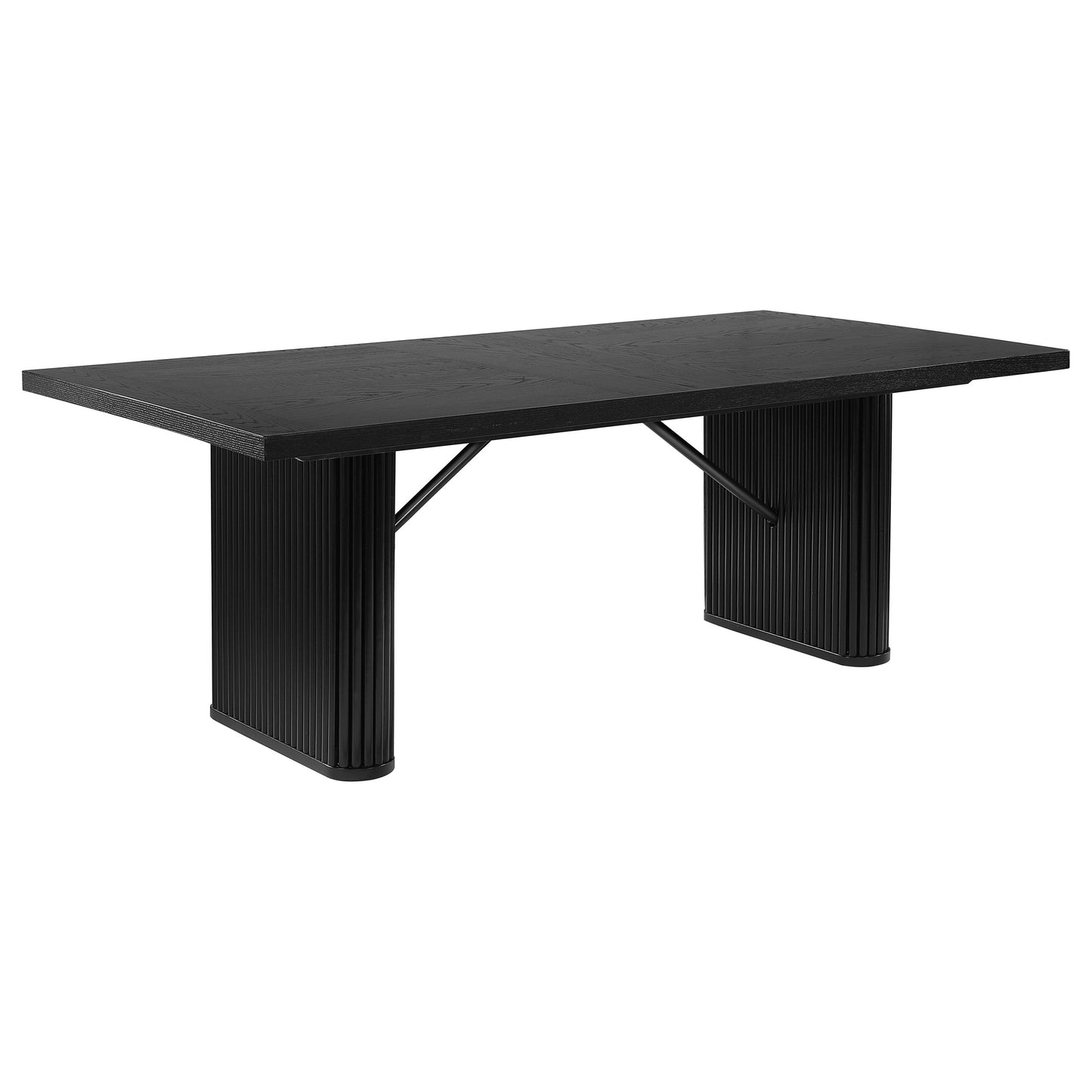 Noirva 84-inch Black Wood Dining Table with Fluted Pedestal Base