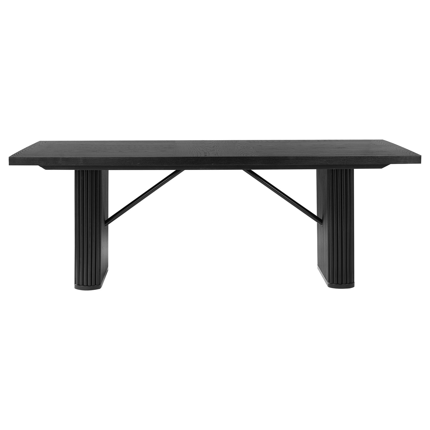 Noirva 84-inch Black Wood Dining Table with Fluted Pedestal Base