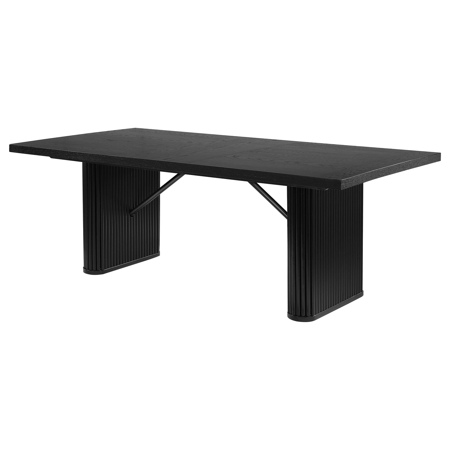 Noirva 84-inch Black Wood Dining Table with Fluted Pedestal Base