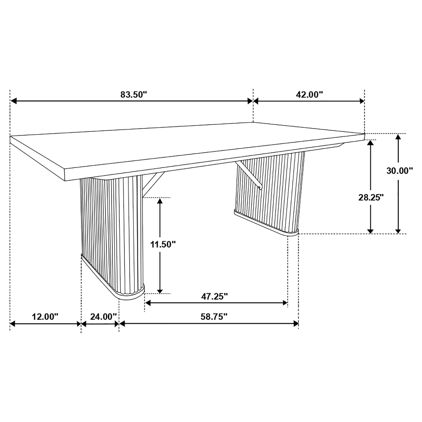 Noirva 84-inch Black Wood Dining Table with Fluted Pedestal Base