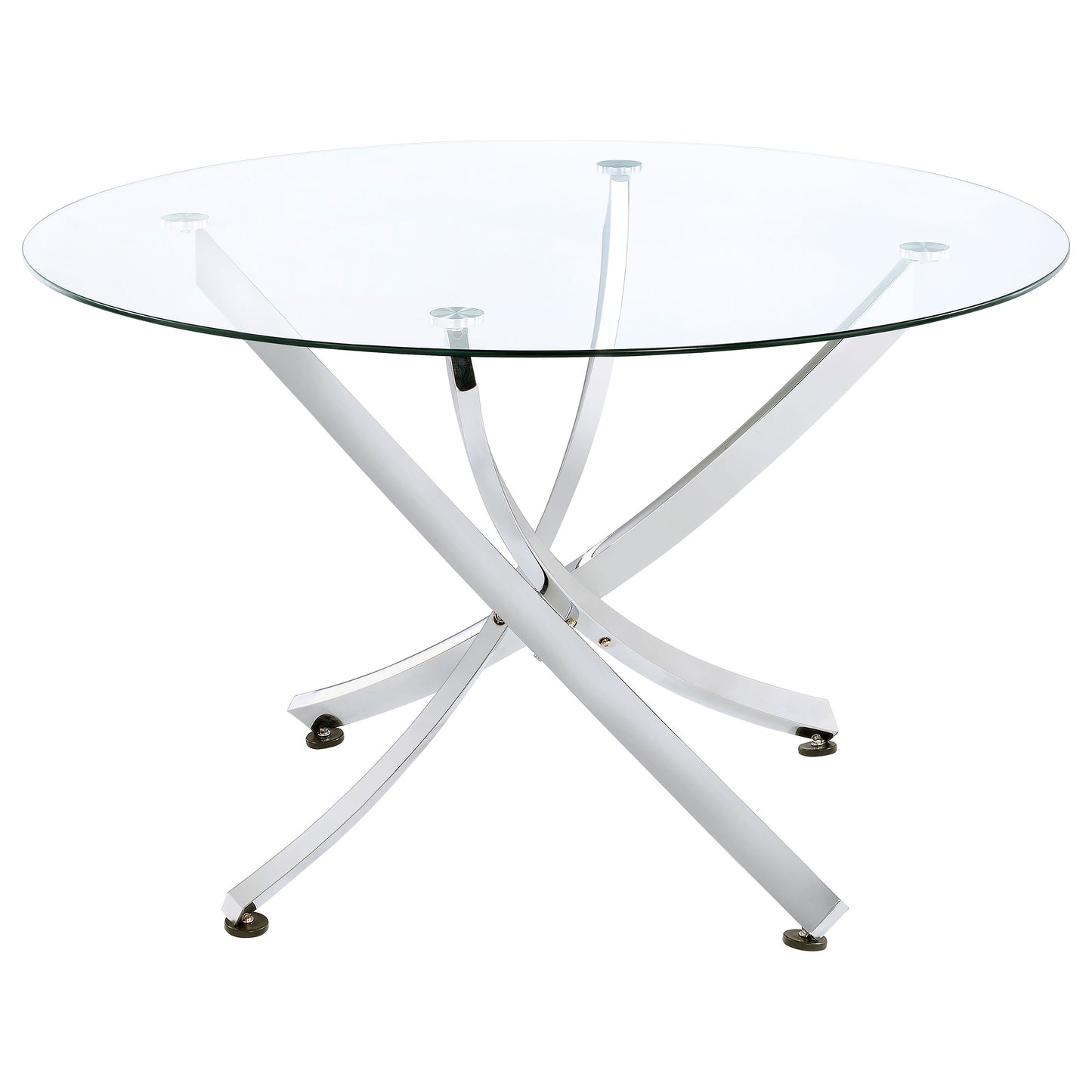 Kaelis 46” Round Glass Dining Table with Sculptural Chrome Base