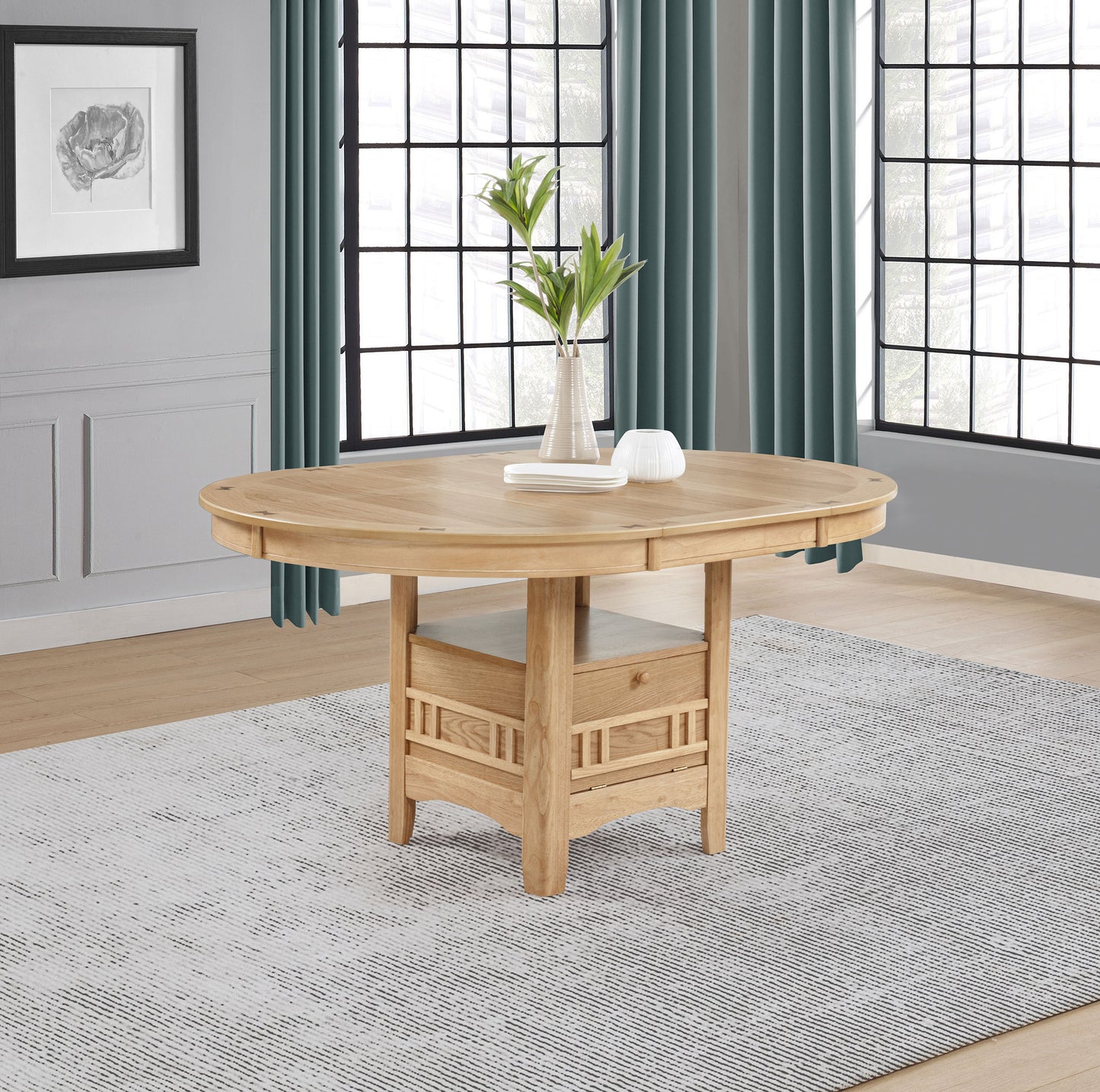 Elowen 60-inch Light Oak Oval Extension Dining Table with Storage Pedestal Base