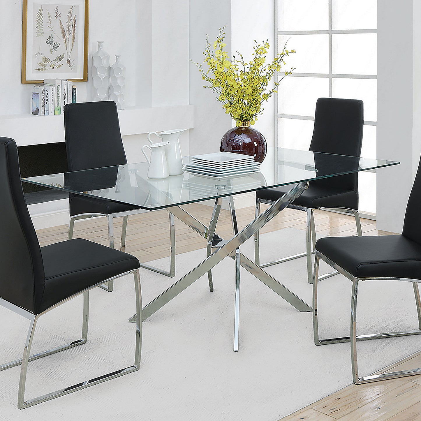 Carmelo Rectangular 66-Inch Glass Top Dining Table – Chrome