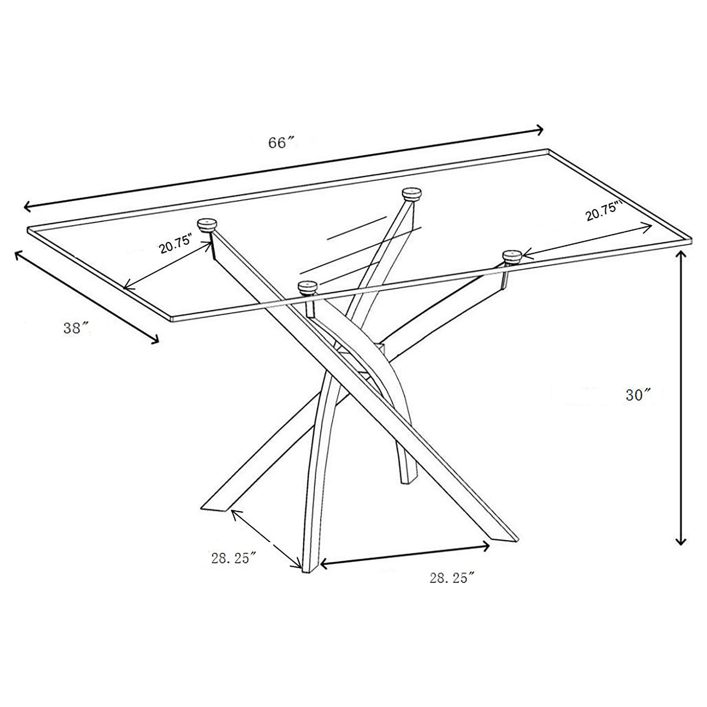 Carmelo Rectangular 66-Inch Glass Top Dining Table – Chrome