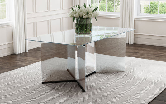 Rosmery 76” Rectangular Mirrored Dining Table – Silver & Black Accents