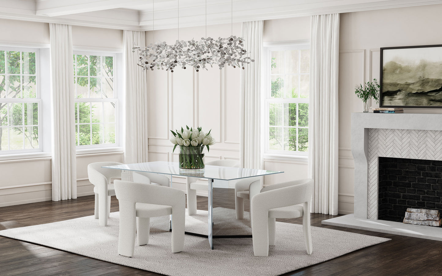 Rosmery 76” Rectangular Mirrored Dining Table – Silver & Black Accents