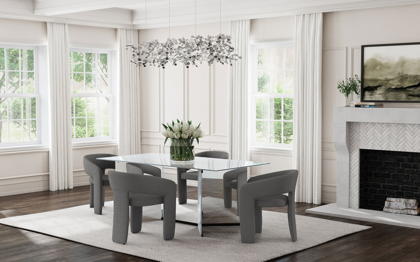 Rosmery 76” Rectangular Mirrored Dining Table – Silver & Black Accents