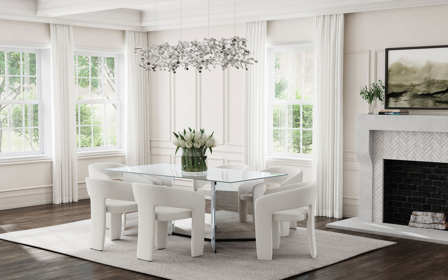 Rosmery 76” Rectangular Mirrored Dining Table – Silver & Black Accents