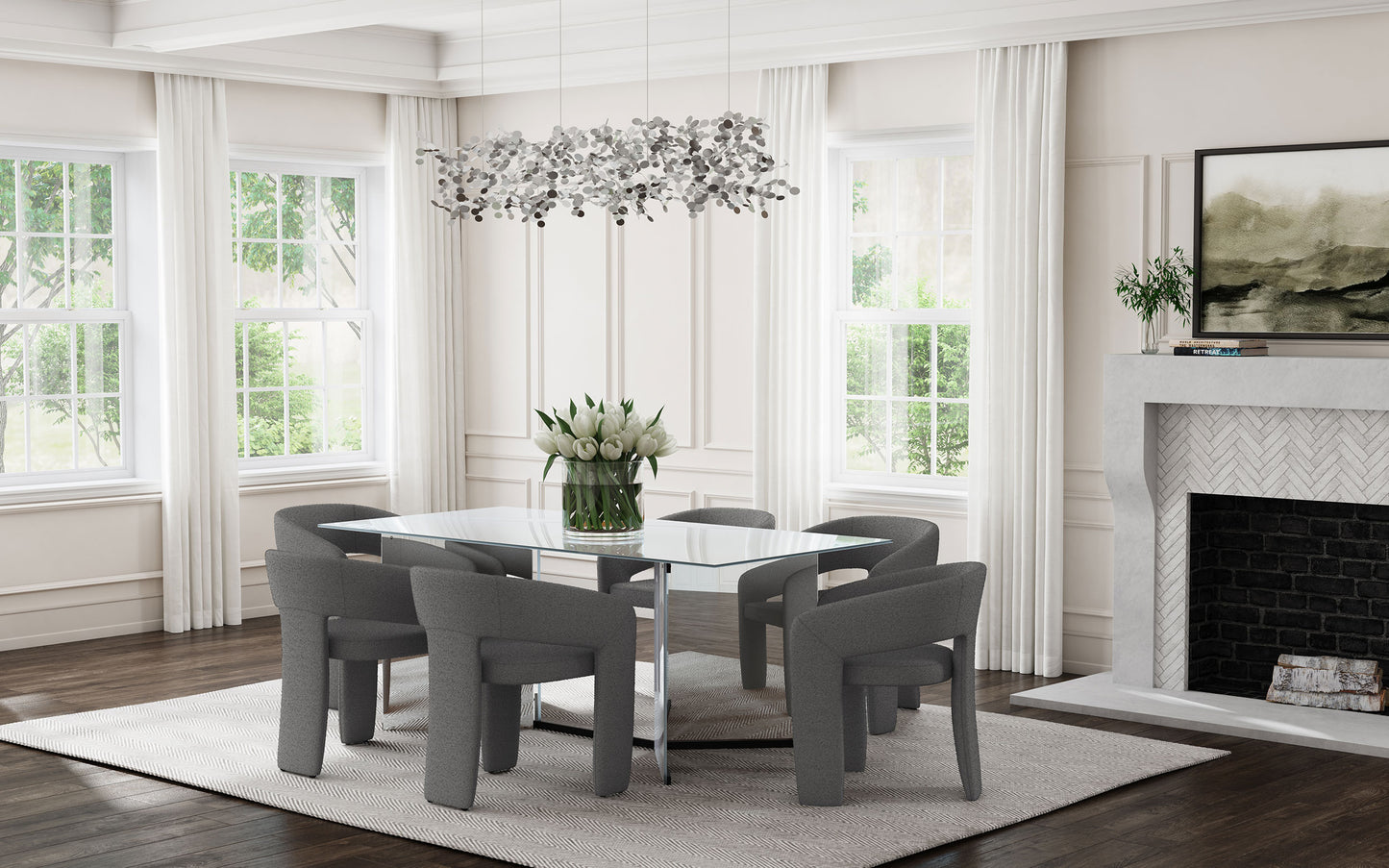 Rosmery 76” Rectangular Mirrored Dining Table – Silver & Black Accents