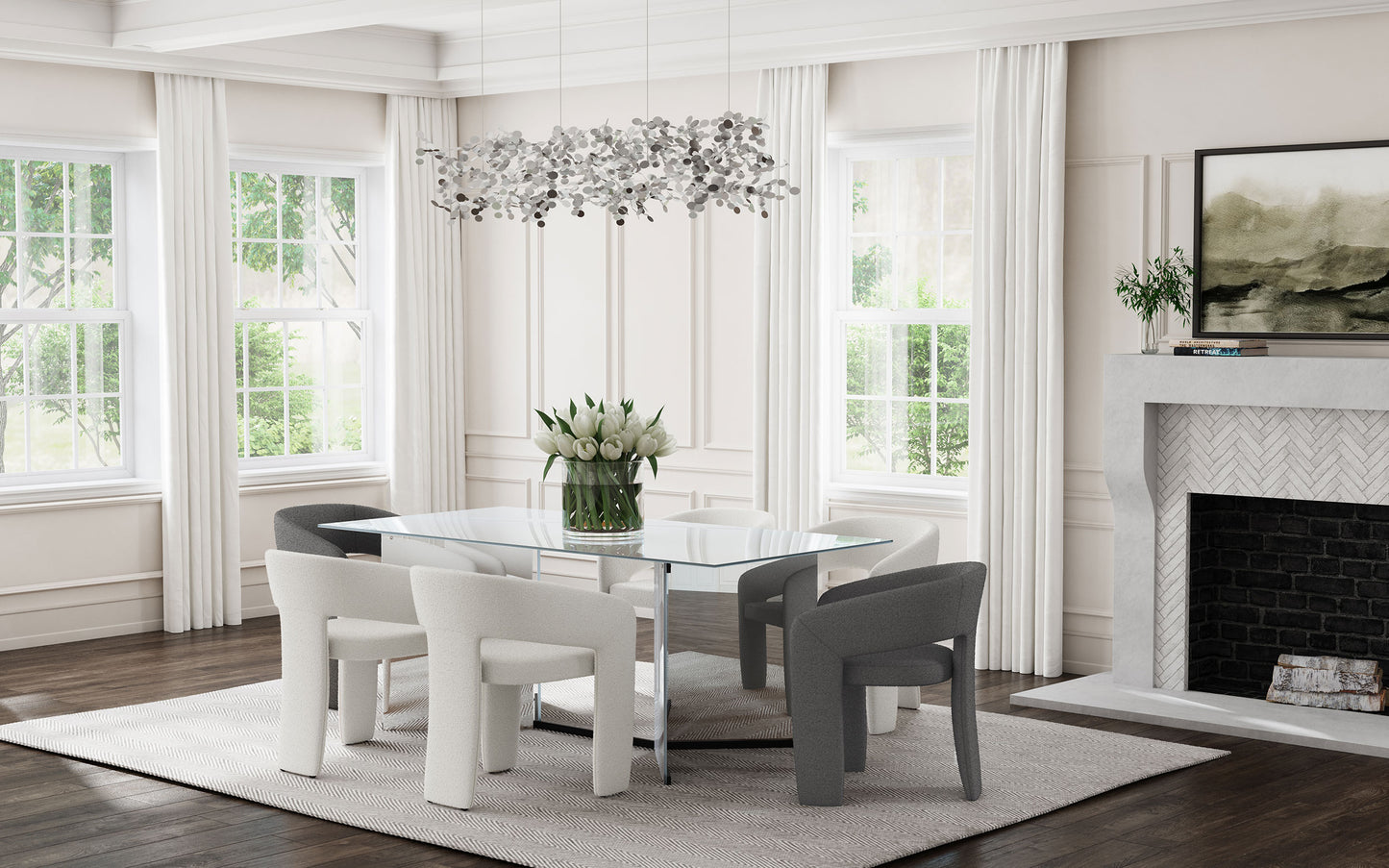Rosmery 76” Rectangular Mirrored Dining Table – Silver & Black Accents