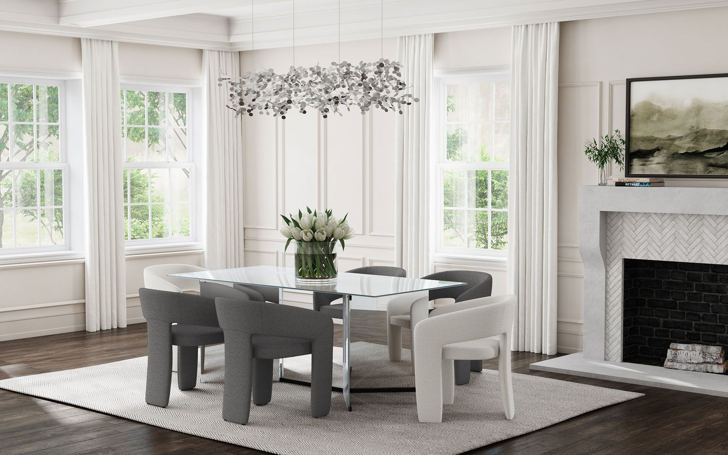 Rosmery 76” Rectangular Mirrored Dining Table – Silver & Black Accents
