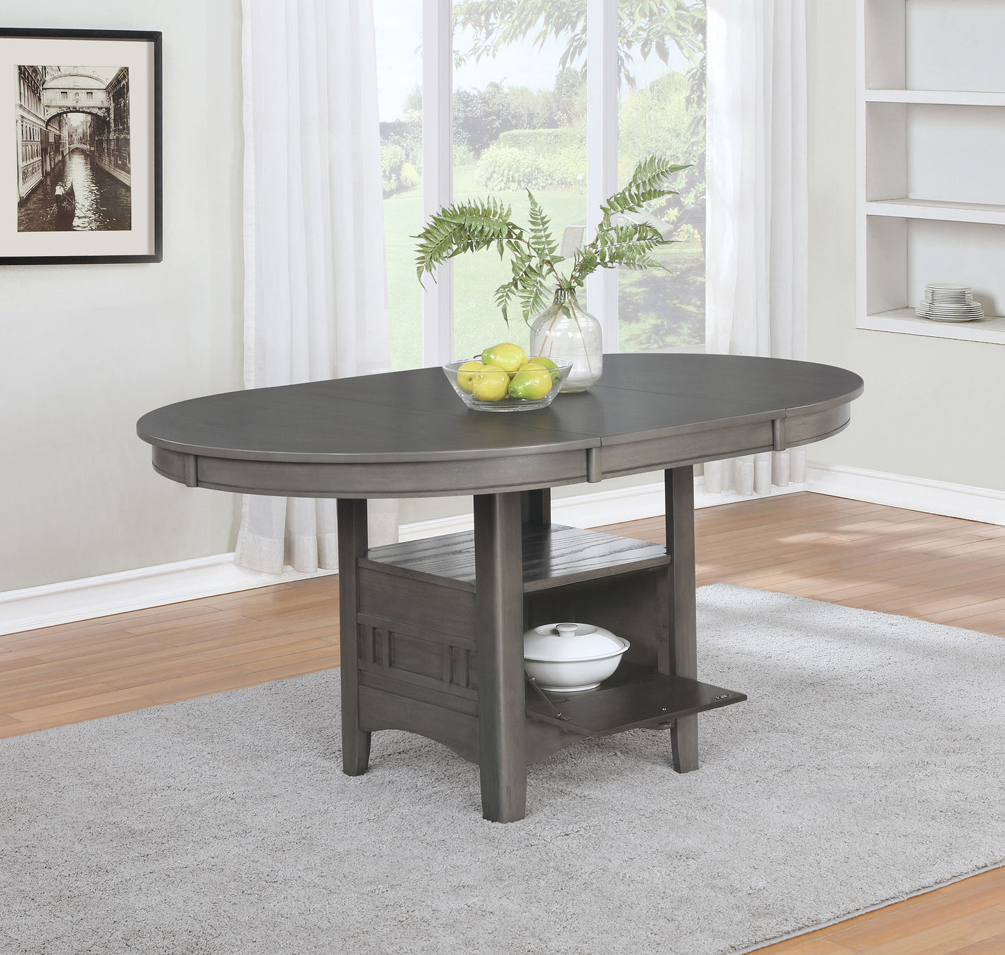 Callen 60” Oval Extension Dining Table in Medium Grey