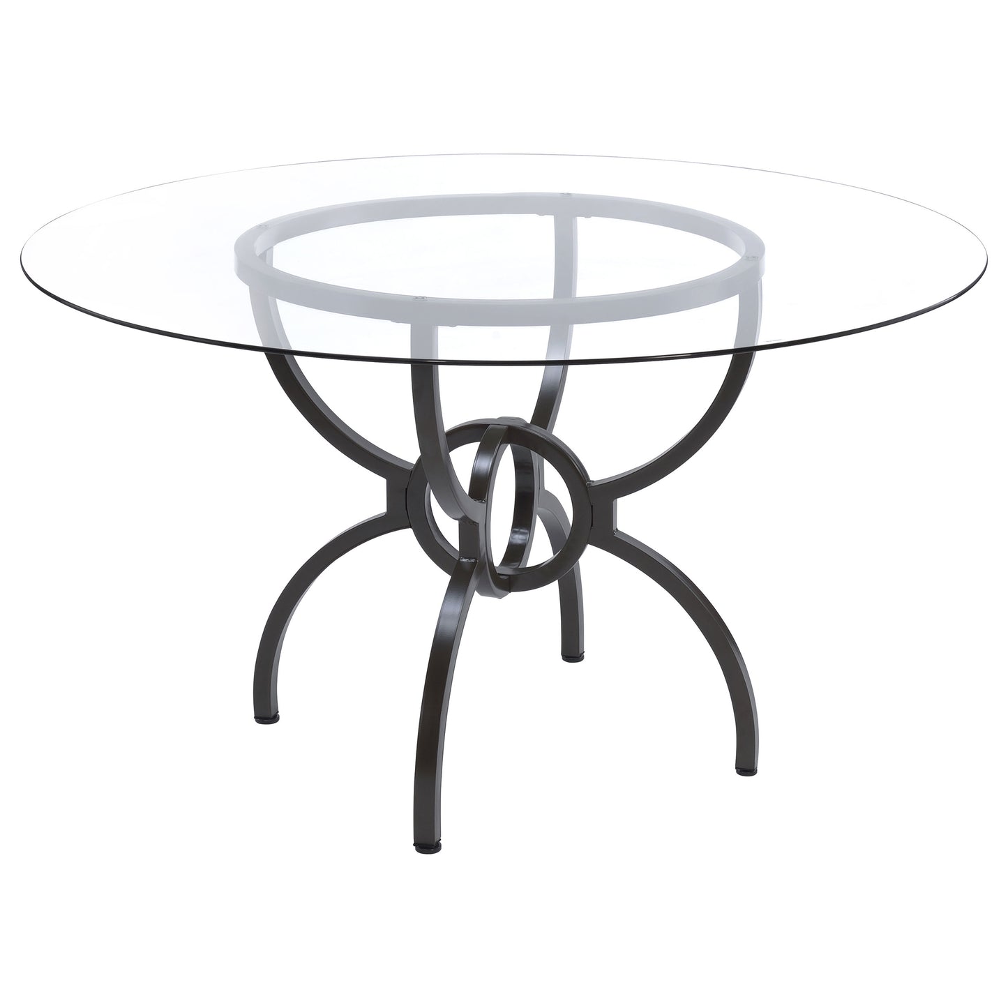 Lunaro 48-inch Round Glass Dining Table with Sculptural Gunmetal Base