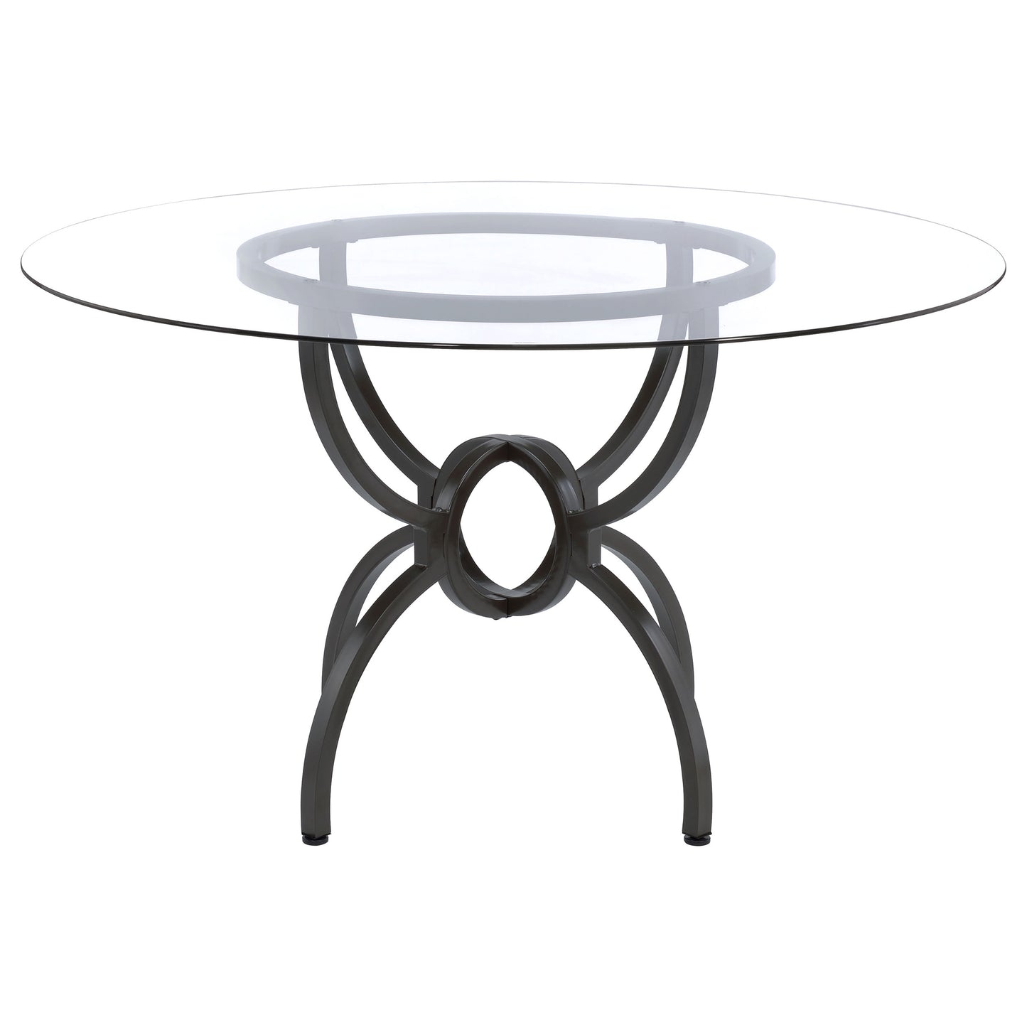 Lunaro 48-inch Round Glass Dining Table with Sculptural Gunmetal Base