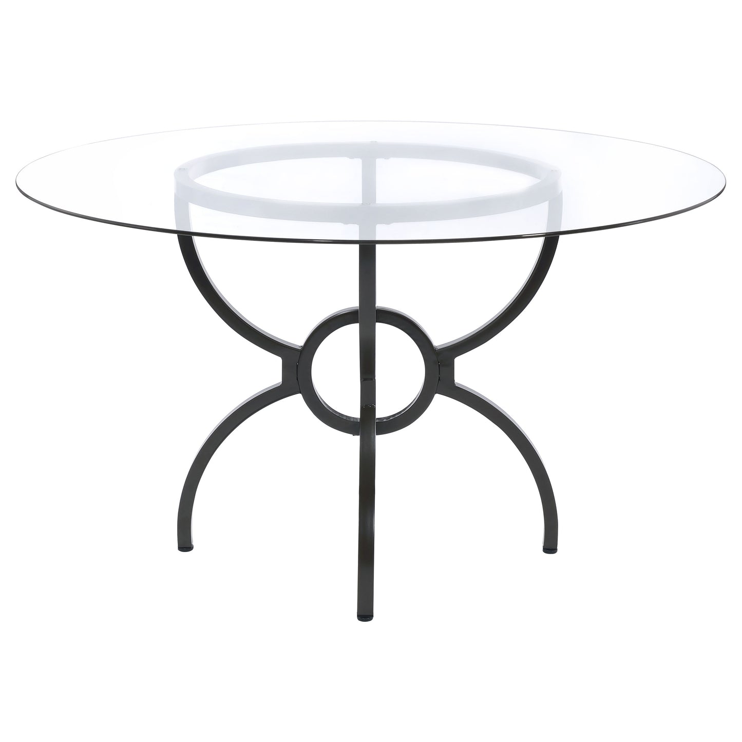 Lunaro 48-inch Round Glass Dining Table with Sculptural Gunmetal Base