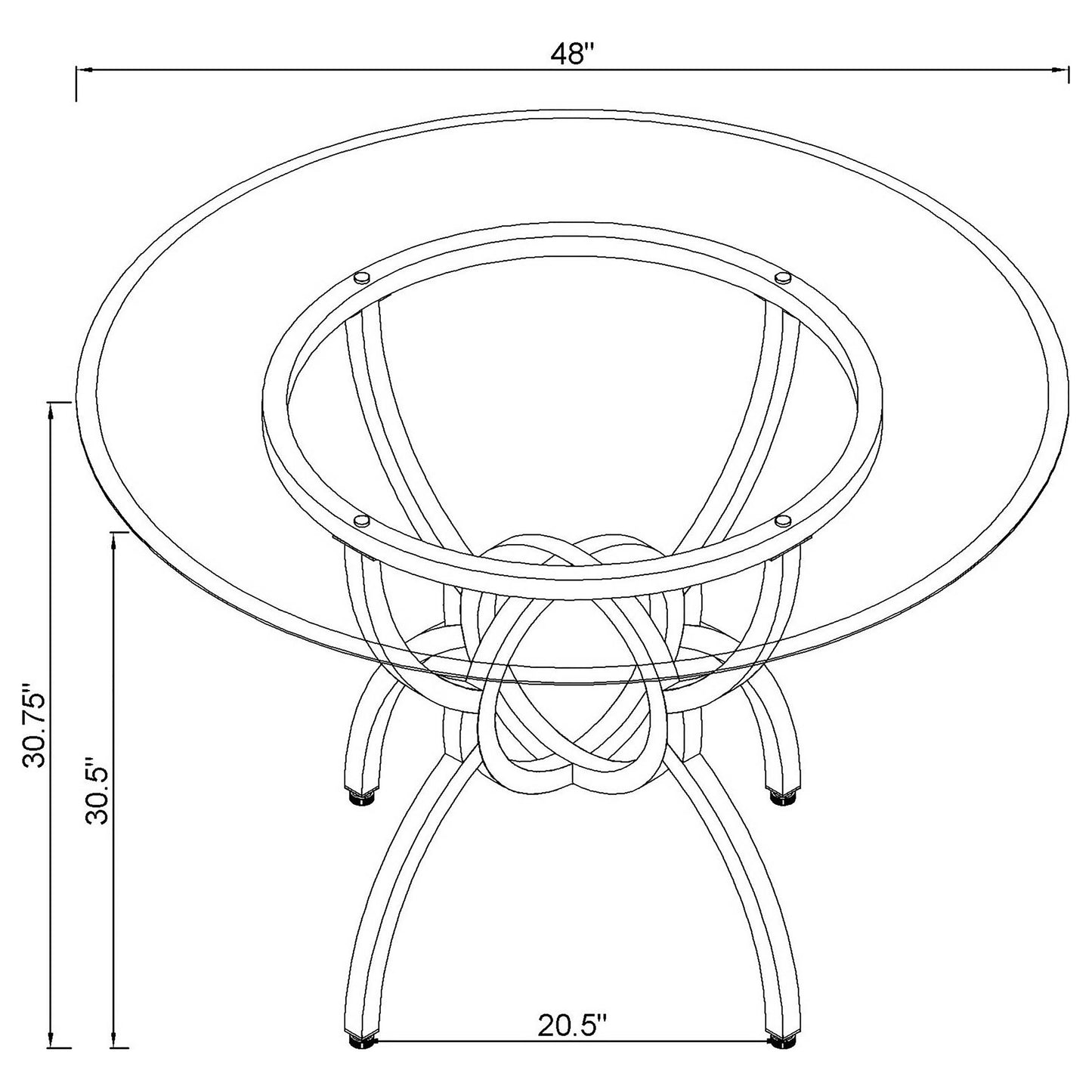 Lunaro 48-inch Round Glass Dining Table with Sculptural Gunmetal Base