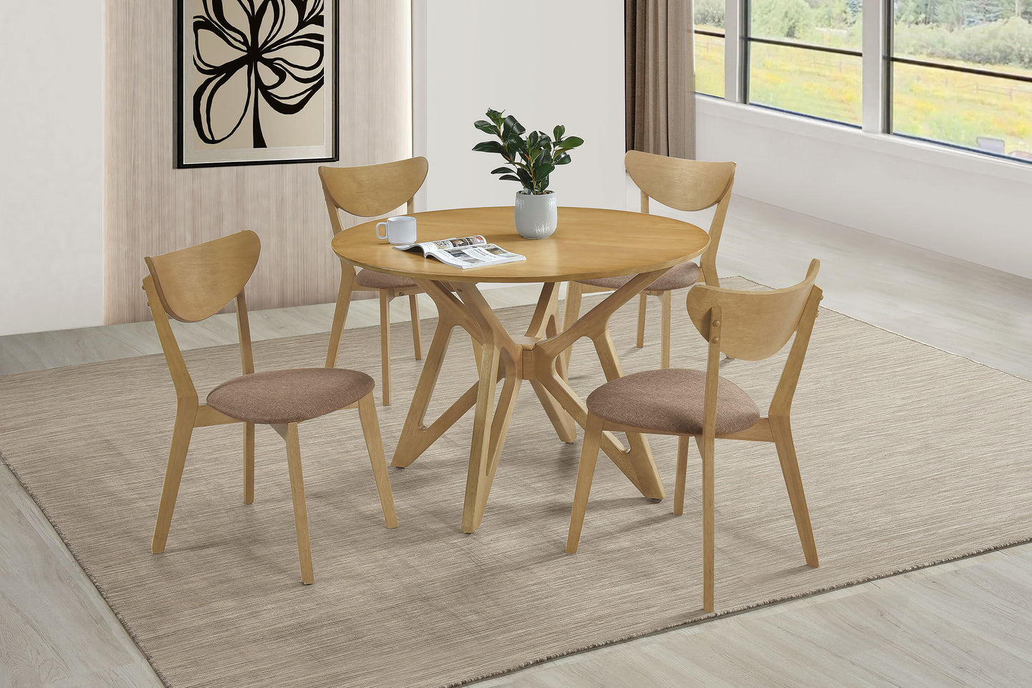 Elowen 42-inch Round Light Walnut Dining Table with Sculptural Wood Base