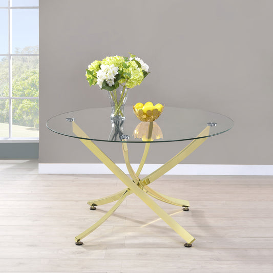 Brassio 46-inch Round Glass Dining Table with Sculptural Base