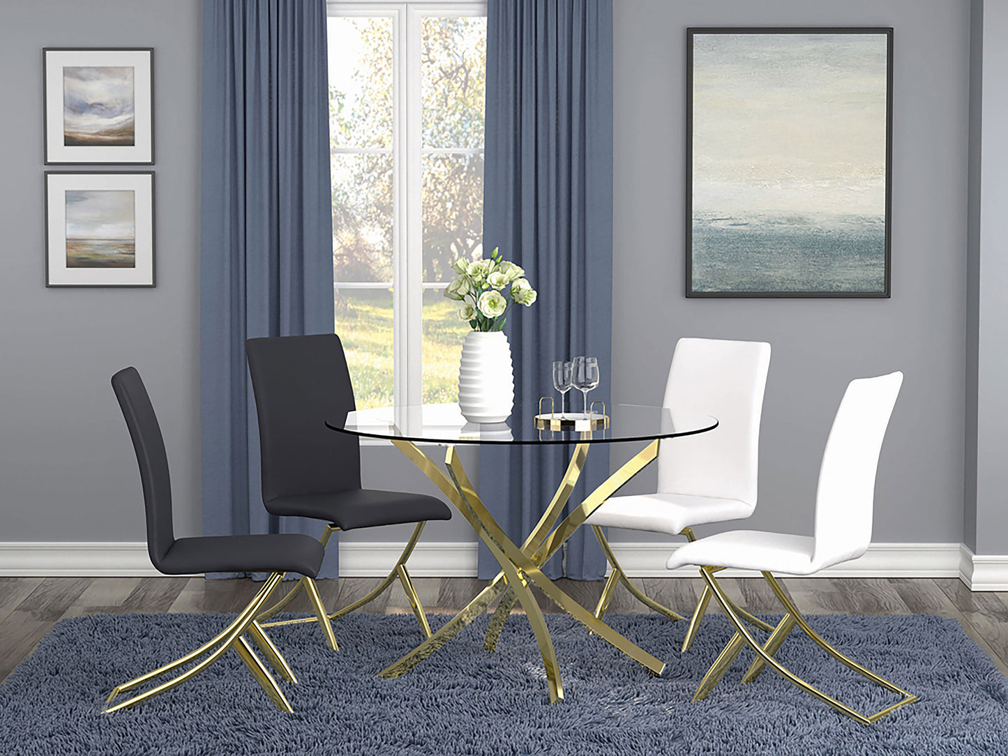 Brassio 46-inch Round Glass Dining Table with Sculptural Base