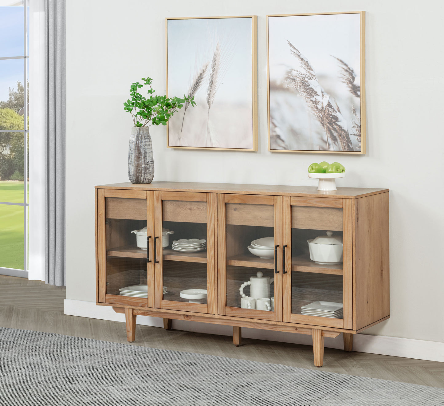 Ashford 4-Door Sideboard with Dual Drawers – Natural Finish