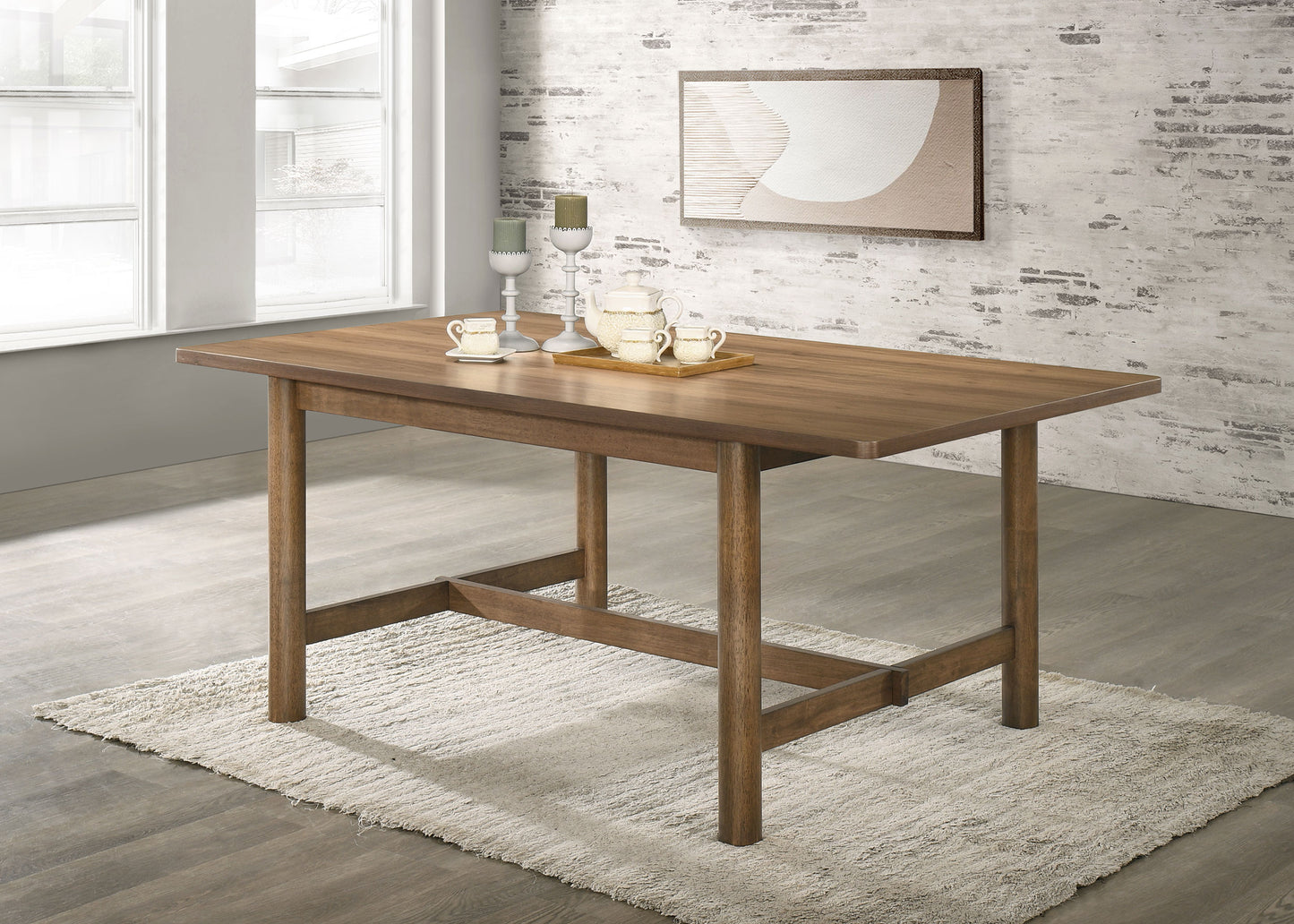 Brenley 71-inch Walnut Wood Dining Table with Trestle Base and Rounded Edges
